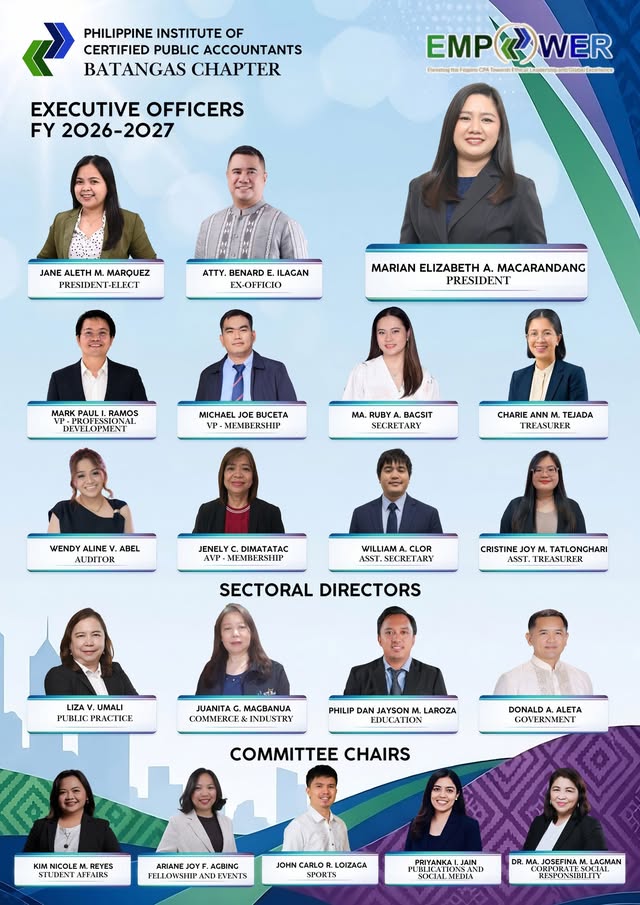 PICPA Batangas Chapter FY 2026-2027 executive officers poster