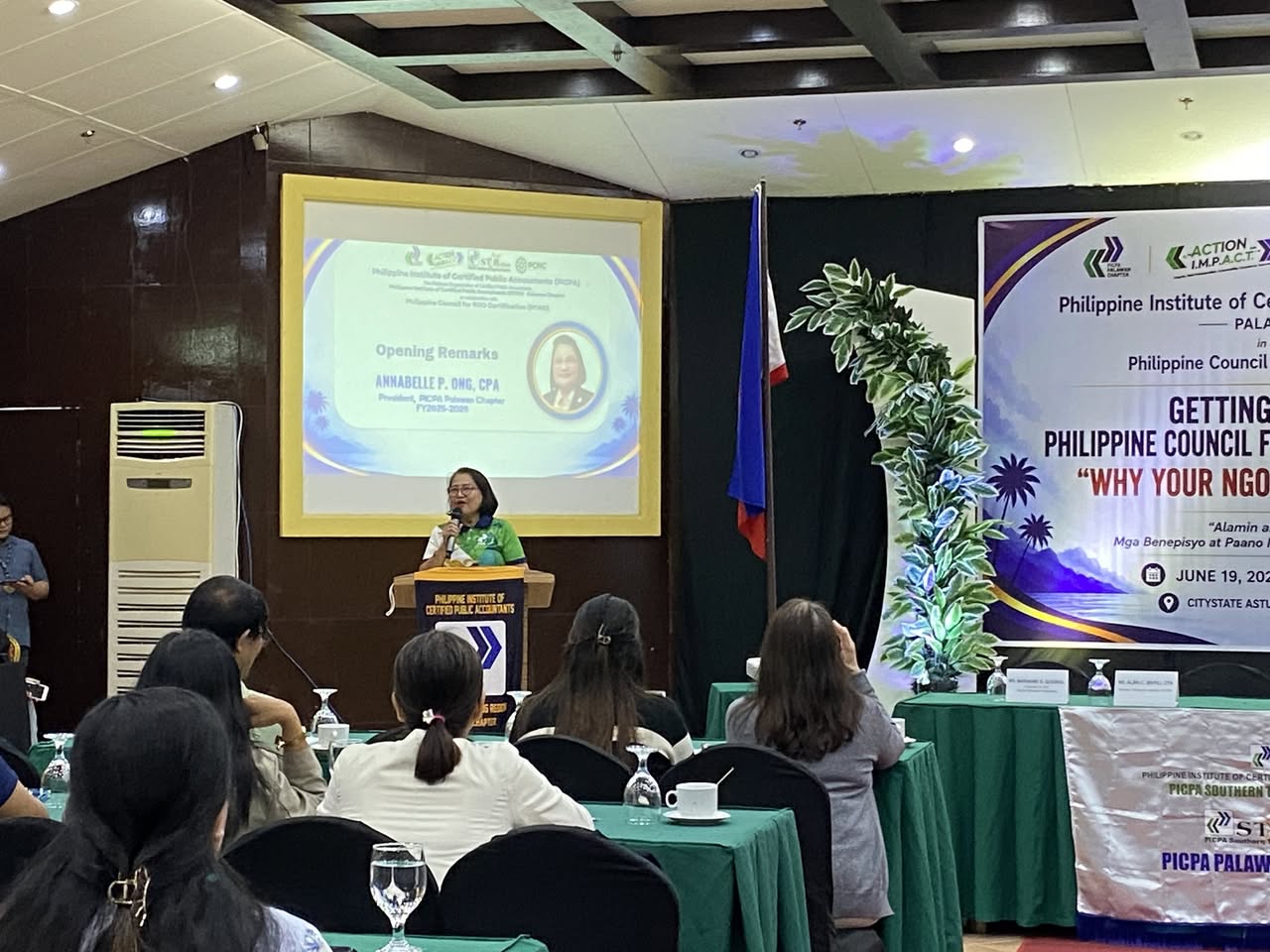 PICPA Palawan Chapter PCNC certification event with a speaker and attendees