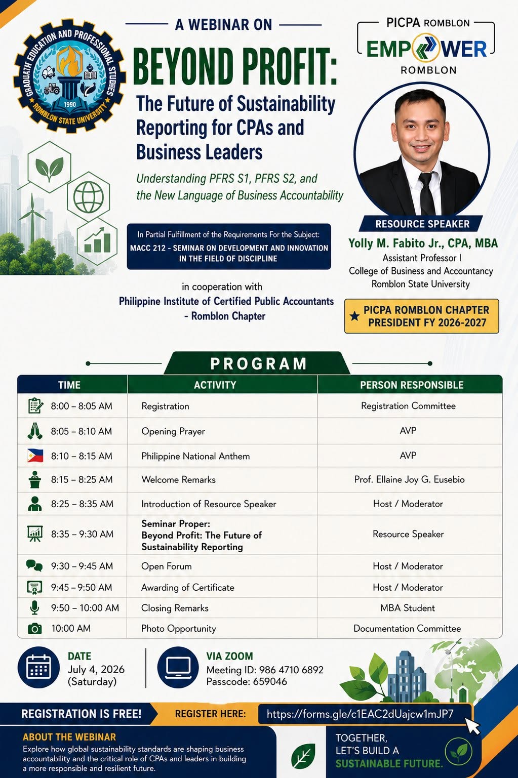 PICPA Romblon Chapter sustainability reporting webinar poster